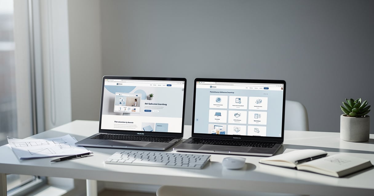 Deux versions d'un site web comparées côte à côte sur deux écrans pour un A/B test