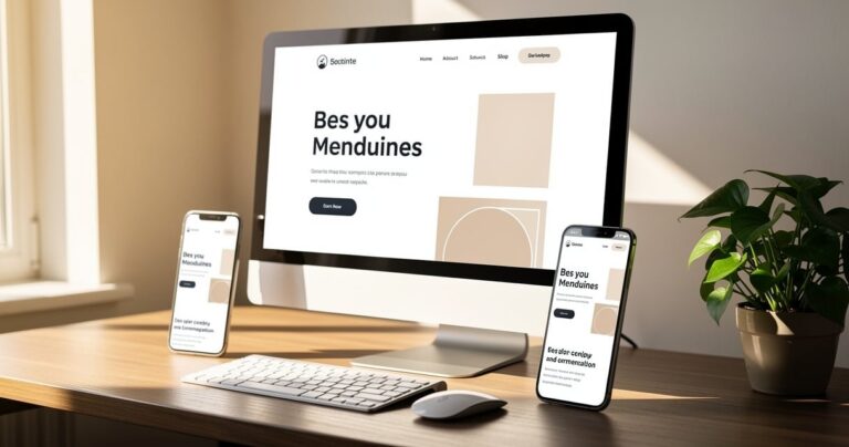 Site internet one page au design moderne affiché sur écran et smartphone